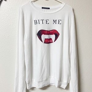 Wildfox “bite me” white long sleeve shirt